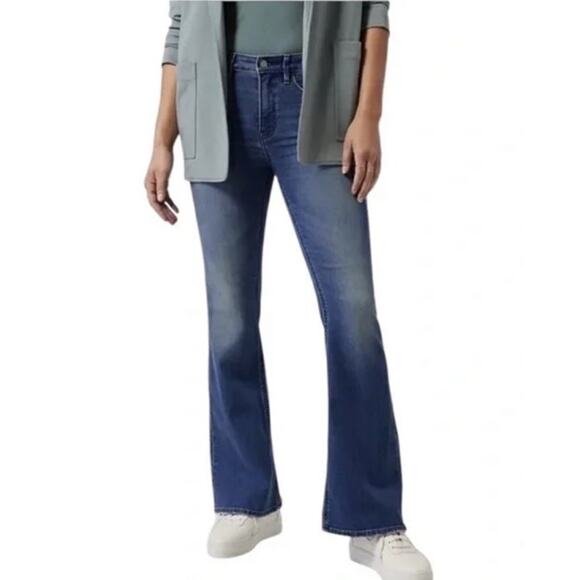 ATHLETA Sculptek Flare Jeans Womens 10 Blue Mid Rise Denim Stretch - Picture 1 of 10